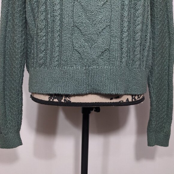 NWT J. Crew Roll Neck Cable Knit Sweater Womens Size M Green Preppy Fisherman - Picture 4 of 12